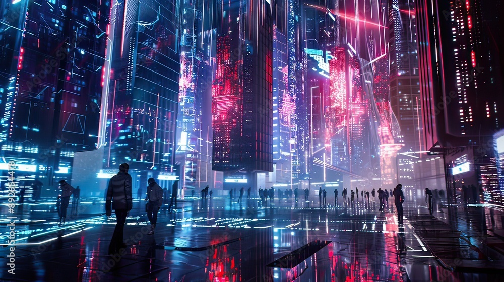 Poster computer network connection modern city future technology