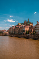 View of the Moselle and old town in Metz, France.