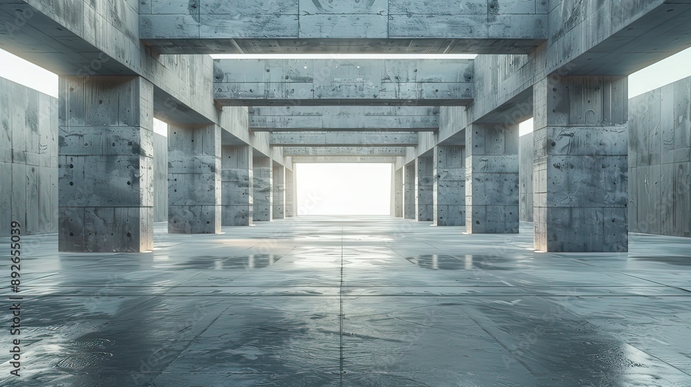 Poster 3d render of abstract futuristic architecture with empty concrete floor.