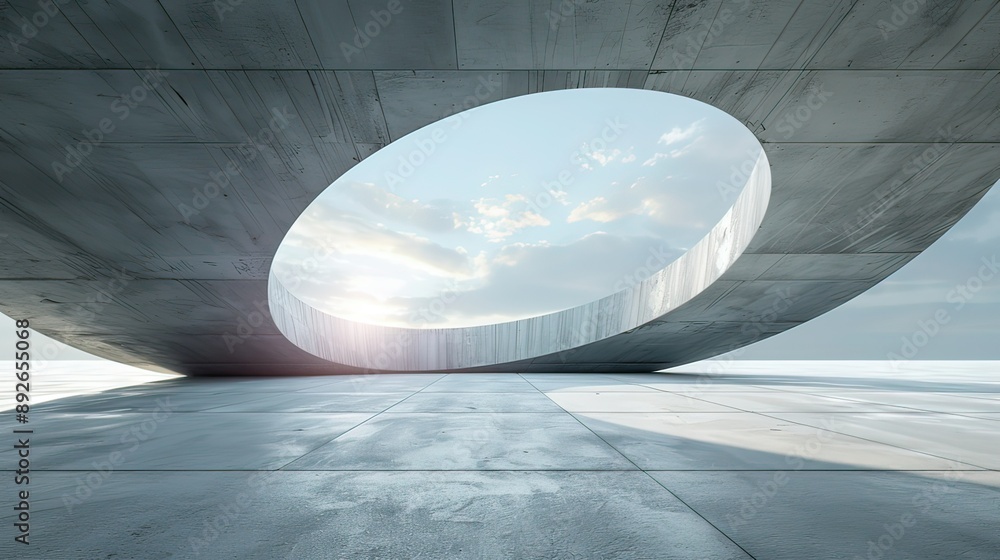 Poster 3d render of abstract futuristic architecture with empty concrete floor. scene for car presentation