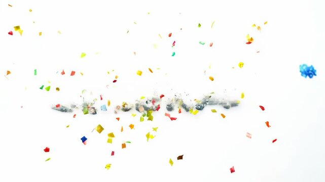 Inscription celebrate with confetti and festive tinsel