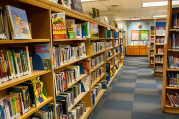 Rows of Bookshelves in a Public Library