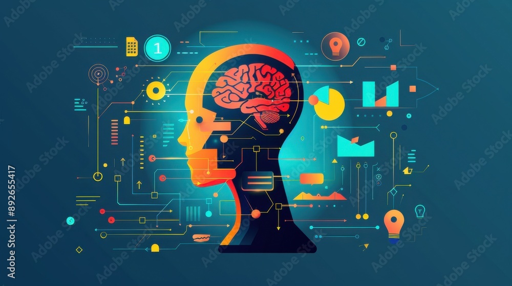Poster ai algorithms, data mining in research, flat design illustration