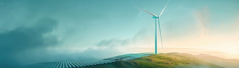 Fototapeta premium A wind farm with a large wind turbine in the center