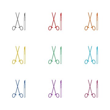Surgical instruments icon isolated on white background. Set icons colorful