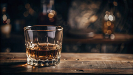 A  whiskey on a table with light, perfect for a romantic or celebratory setting