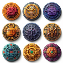 Obraz premium Asset of the Aztec and Maya coins, game element, video game, Illustration