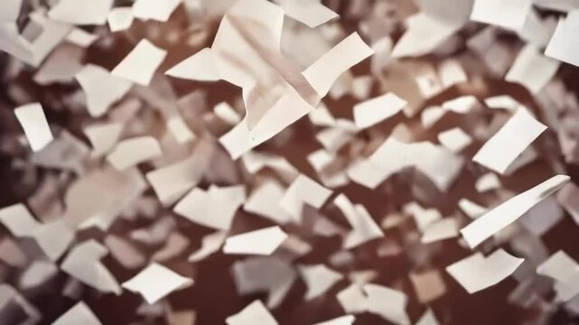 Flying Papers in Mid-Air Motion: Numerous papers flying chaotically through the air, suggesting motion and disarray.