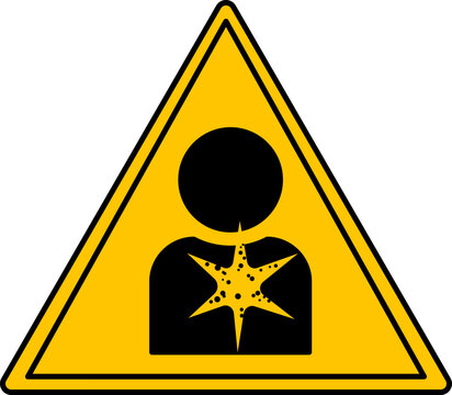 Yellow Sign Carcinogen. Vector Icon. Warning of danger to human health. Chemical Labeling