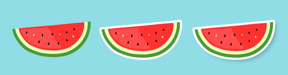 A set of watermelon slices on a blue background. Flat vector illustrations in cartoon style. Vector illustration of EPS 10.