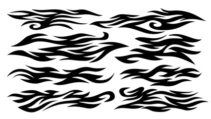 tribal fire symbol design. fire flame vector illustration. Flame decal. black fire flame tribal stickers. Tribal fire vinyl stickers for transportation. Burning element with curves for vehicles. 