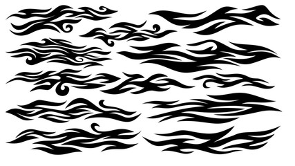 tribal fire symbol design. fire flame vector illustration. Flame decal. black fire flame tribal stickers. Tribal fire vinyl stickers for transportation. Burning element with curves for vehicles. 