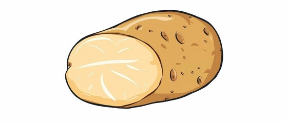 A simple illustration of a potato, with only one in the center of the image, is a symbol of art. Dynamic on a clean white background.