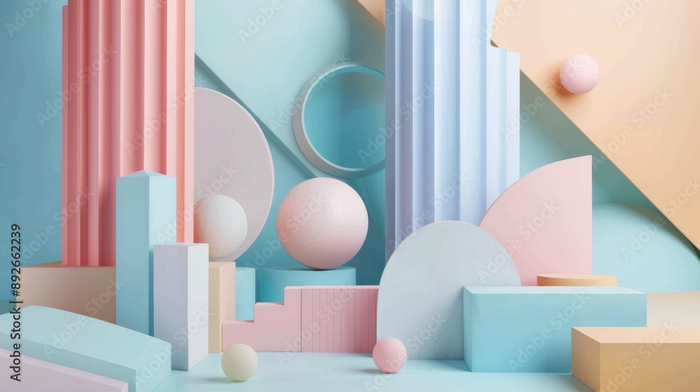 Poster the image is a colorful and abstract scene with various shapes