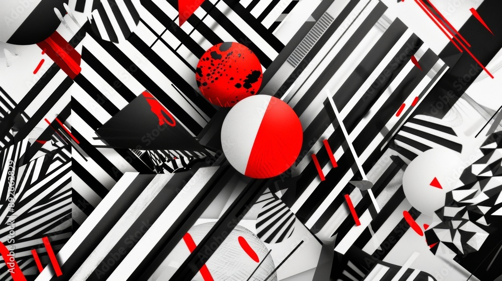Poster a colorful abstract painting with a red and white circle in the middle