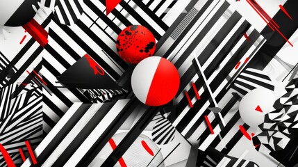 A colorful abstract painting with a red and white circle in the middle