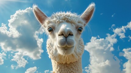 Obraz premium alpaca goat head with clouds background