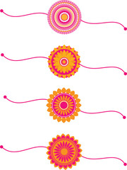 Collection of 4 Rakhi for Hindu festival Raksha Bandhan, Beautiful floral vector Rakhi set  in pink and orange colors 