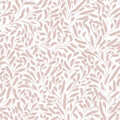 Seamless abstract floral pattern. Beige, white. Illustration. Botanical texture. Leaves, berries texture. Design for textile fabrics, wrapping paper, background, wallpaper, cover.