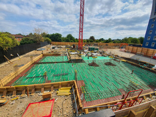 Foundation waterproofing. Installation of a waterproofing membrane below the ground floor slab at a...