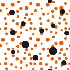 Seamless abstract geometric pattern. Orange, black, white. Brush strokes texture circles, dots. Digital texture. Illustration. Design for textile fabrics, wrapping paper, background, wallpaper, cover.