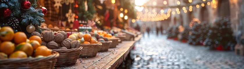 A holiday craft fair in a quaint village, with handmade goods and local treats