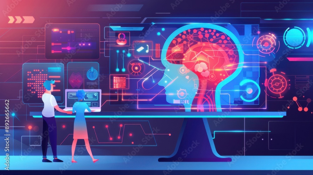 Aufkleber ai research lab with scientists and advanced computing equipment, ai research, neural networks