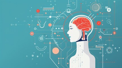 AI-enhanced interdisciplinary science, flat design illustration