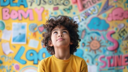 An inspirational Back to School poster featuring a young student looking up at a wall covered with motivational quotes and educational posters