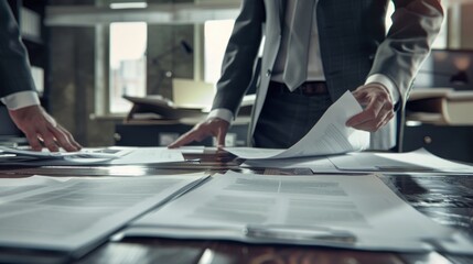 businessman is holding document paper on the meeting table