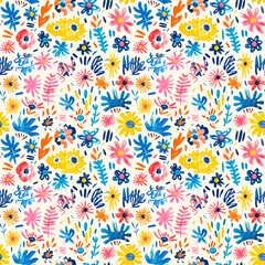 Colorful floral pattern with hand-drawn elements