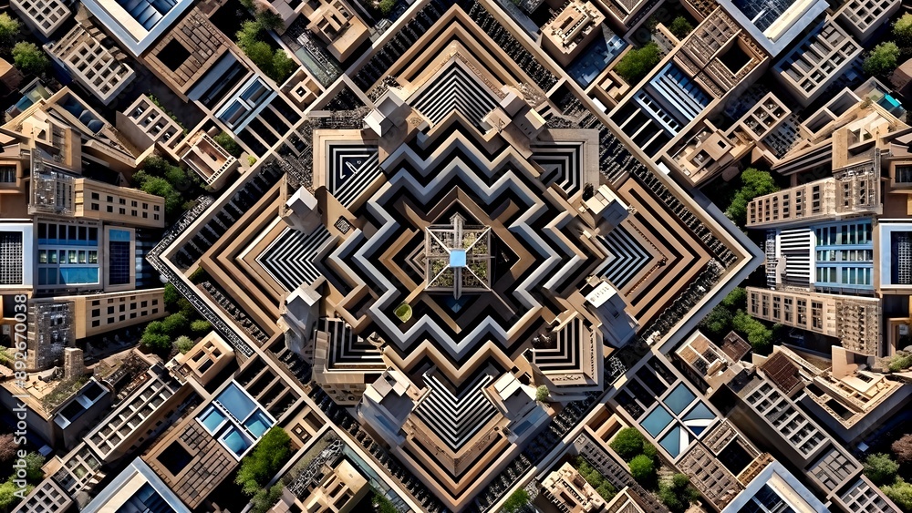 Aufkleber a symphony of shapes: geometric patterns formed by buildings and structures in a city generative ai 