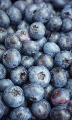 Close up photo of fresh organic blueberries, selective focus.