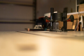 woodworking router on a workbench 