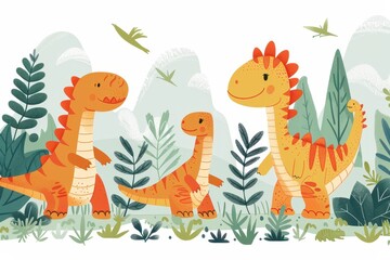 Cute Dinosaurs in a Jungle Setting