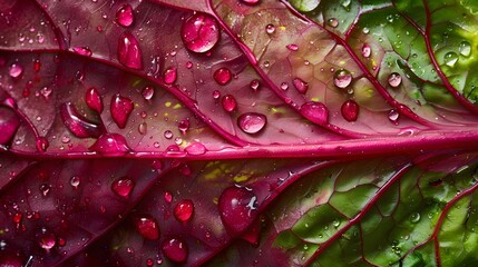 Fototapeta premium Dewdrops on Red and Green Leaf