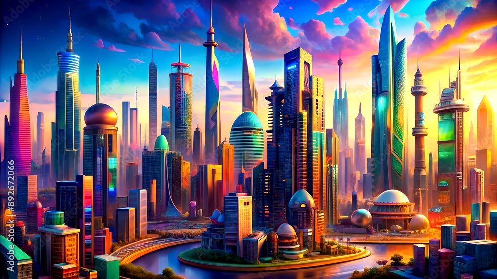 Poster a cityscape of dreams: imaginary architecture in a futuristic metropolis generative ai machine-creat