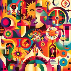 Fototapeta premium A modern abstract design with colorful Hispanic cultural symbols