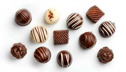 Obraz premium Tasty sweet chocolate candies isolated on white, top view