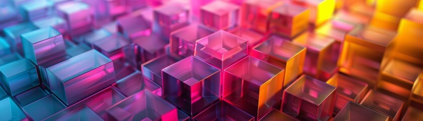 abstract background, cubes, close up, focus on, vibrant shades, Double exposure silhouette with cubes