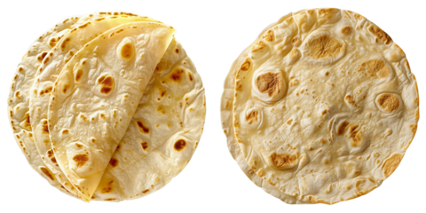 Two Stacks of Tortillas Isolated on a Transparent Background, Ideal for Creative Food Designs