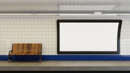 Blank billboard white screen posters and led mockup in the subway station