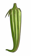 A simple illustration of an okra with only one in the middle of the picture, which is a symbol of art. Dynamic on a clean white background.