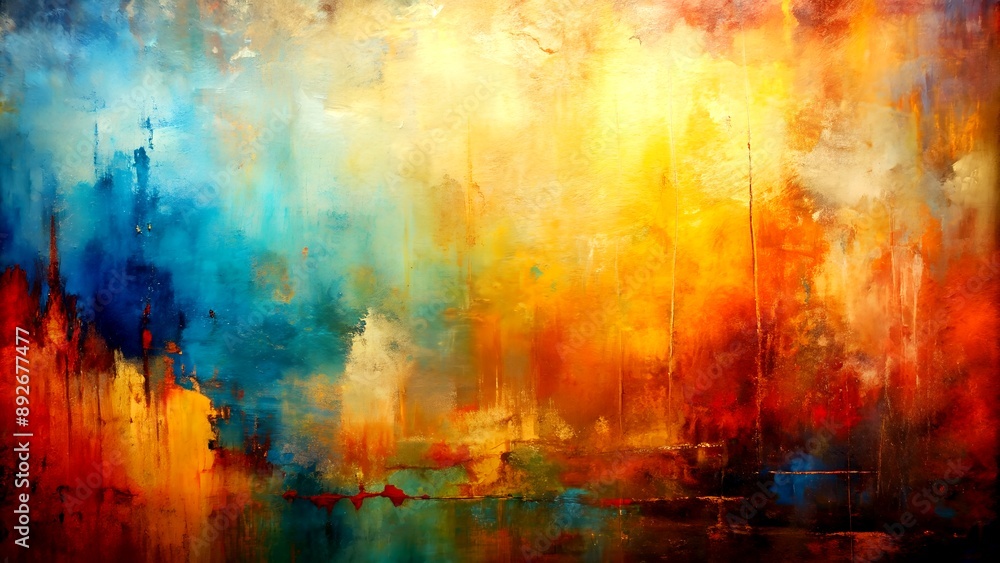 Poster a tapestry of texture and color: an abstract painting of layers and forms, exploring the beauty of t