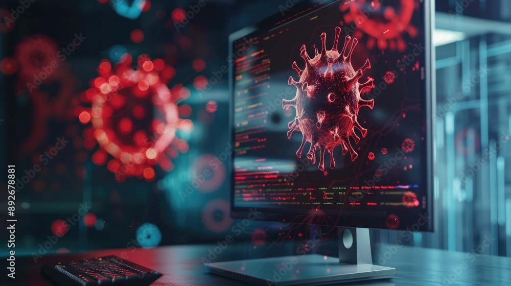 Poster visual of a virus alert on a computer monitor, highlighting the importance of prompt action against 
