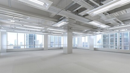 Empty Office Space With Cityscape Views