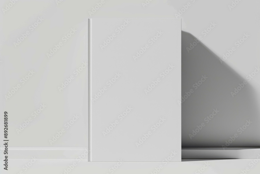 Poster mockup of a closed book with a white cover casting a shadow in a minimalist setting