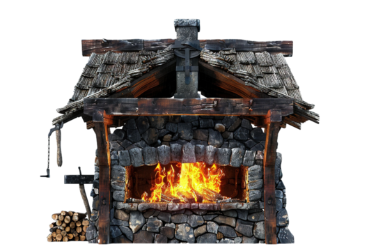 Medieval Forge and Black Hammer isolated on transparent background