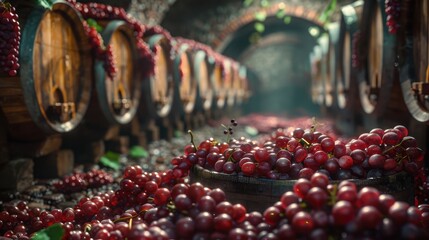 A hyper-realistic photograph of the wine production process, wine tasting, winery, and types of wine