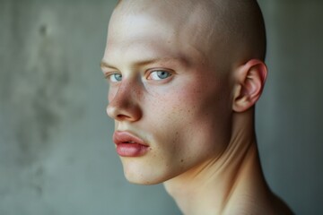 Closeup of a serene individual with albinism showcasing natural beauty and unique features